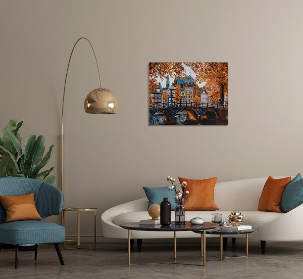 Алмазная (кристальная) мозаика Фрея ALPD-146, на подрамнике Осень в Амстердаме, 50х40 см