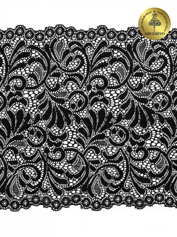 Кружево эластичное (стрейч) 8012 180мм цв.2 черный, 100м, Kruzhevo