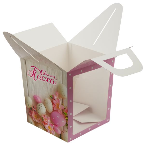 Коробка под кулич с окном 15х15х18 см, №1 Пасха розовая, S-Chief CBC-010