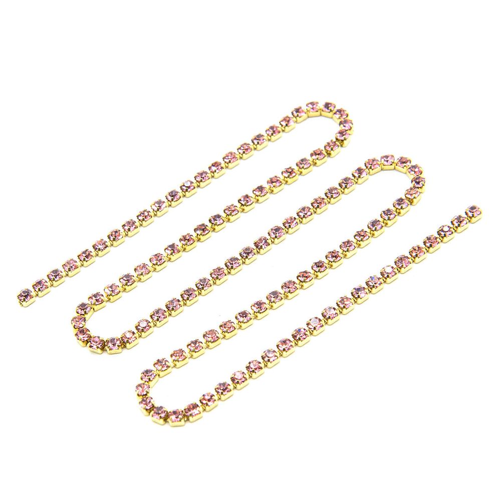 Стразовые цепочки (золото), цвет: розовый, размер 2 мм, 30 см/упак., ЦС006ЗЦ2