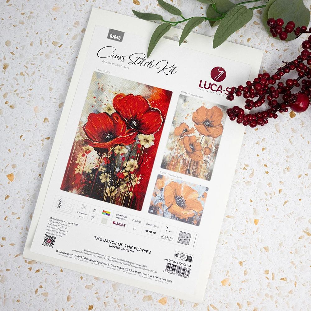 Набор для вышивания нитками Luca-S, Танец Маков, 22х32см