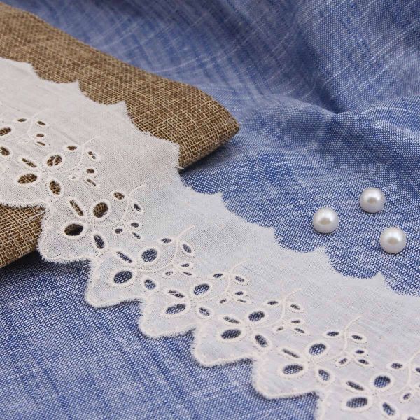 Кружево шитьё 73 мм / 13.72 м, 100% хлопок, неотбеленный