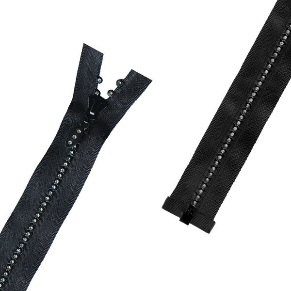 Молния трактор Т4 (4 мм) 1 зам., разъем., 45 см, G304ST, со стразами, цв. 310 черный, 1 шт, Gamma