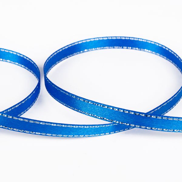 Лента атласная 2-сторонняя с метанитью 6.0 мм / 33±2 метра, №040 василёк/серебро, Gamma AL-6M