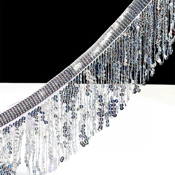 Бахрома отделочная 15.0 мм / 4.5 метра, с пайетками, TBY.11503, цв.серебро