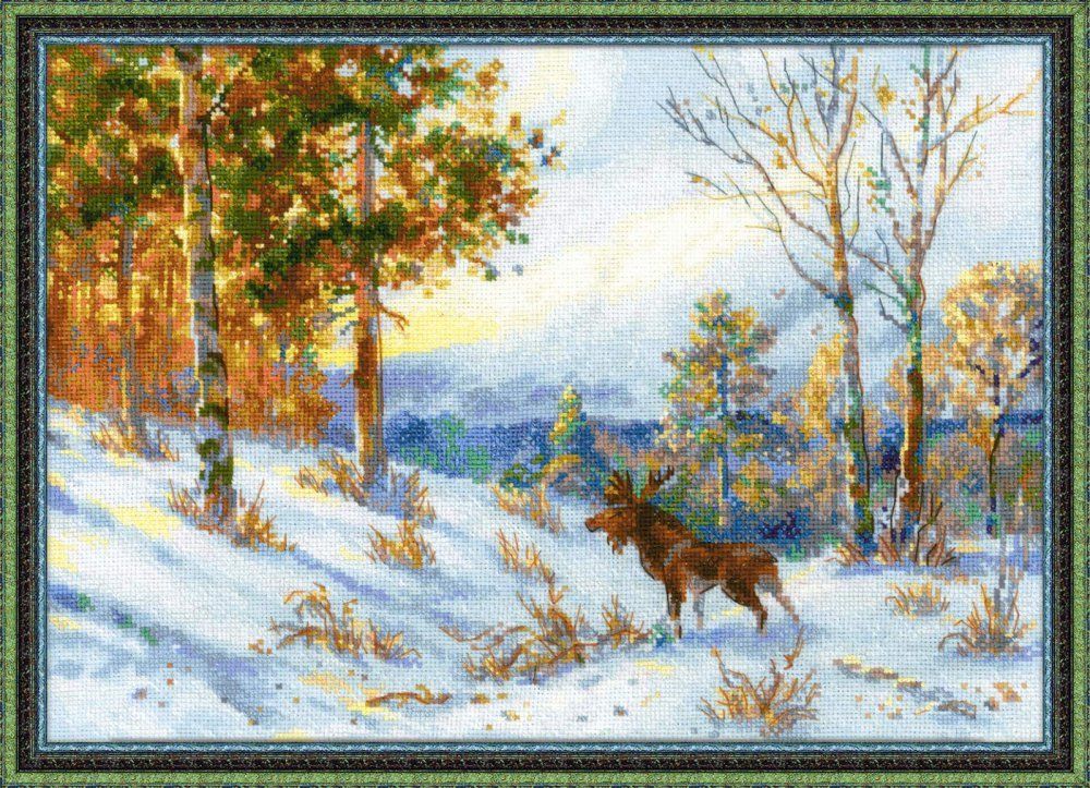 Риолис, Лось в зимнем лесу по мотивам картины В.Л.Муравьева 40х28 см