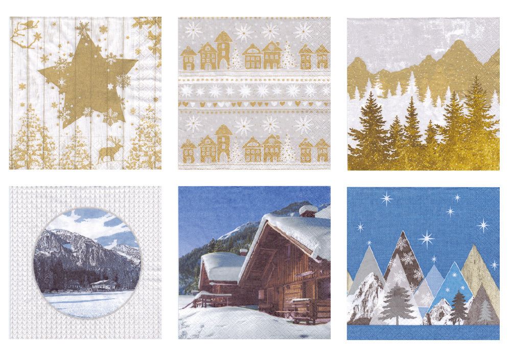 Салфетки для декупажа ассорти 05 33х33, 6 шт, Зима в Альпах, Love2art SDP №0419-05