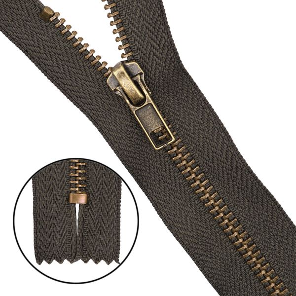 Молния металл джинсовая Т5 (5 мм) 1 зам., н/раз., антик, 12 см, автомат, 078 хаки, 10 шт, 14212-3