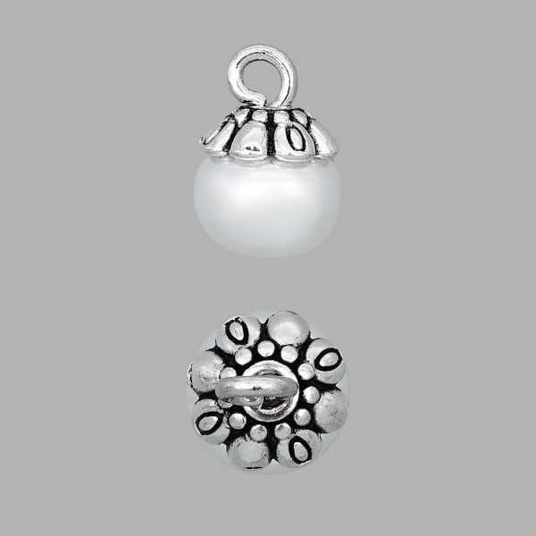 Пуговица-жемчужина на ножке ⌀10 мм, пластик, S.White, серебристо-белый, GE06, 36 шт