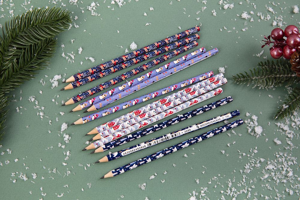 Карандаш чернографитный круглый заточенный ТМ (HB) 12 шт, 3086 Белые мишки, ВКФ PR-12Д