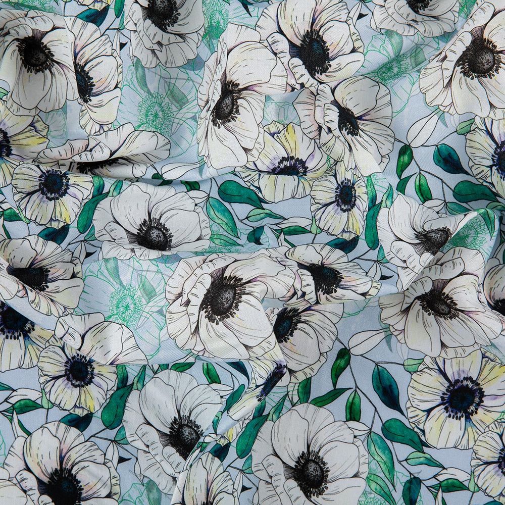 Ткань для пэчворка Peppy Цветущие анемоны 50х55 см, 140±5 г/м², ЦА-01 голубой