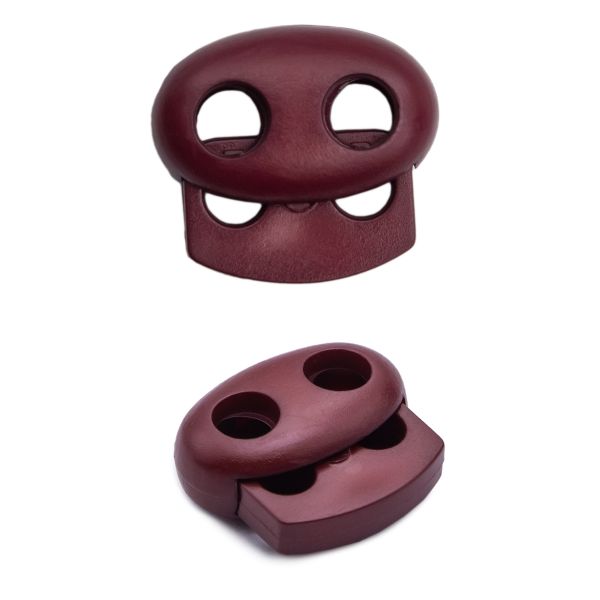 Фиксатор (зажим) для шнура пластик 2 отв., ⌀4.0 мм, 14х17 мм, овал малый, ПП, бордовый, 100 шт