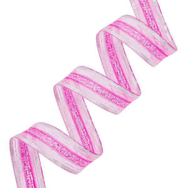 Лента подарочная 25 мм / 25 метров, рис.8255, ярко-розовый/серебро, С3488Г17