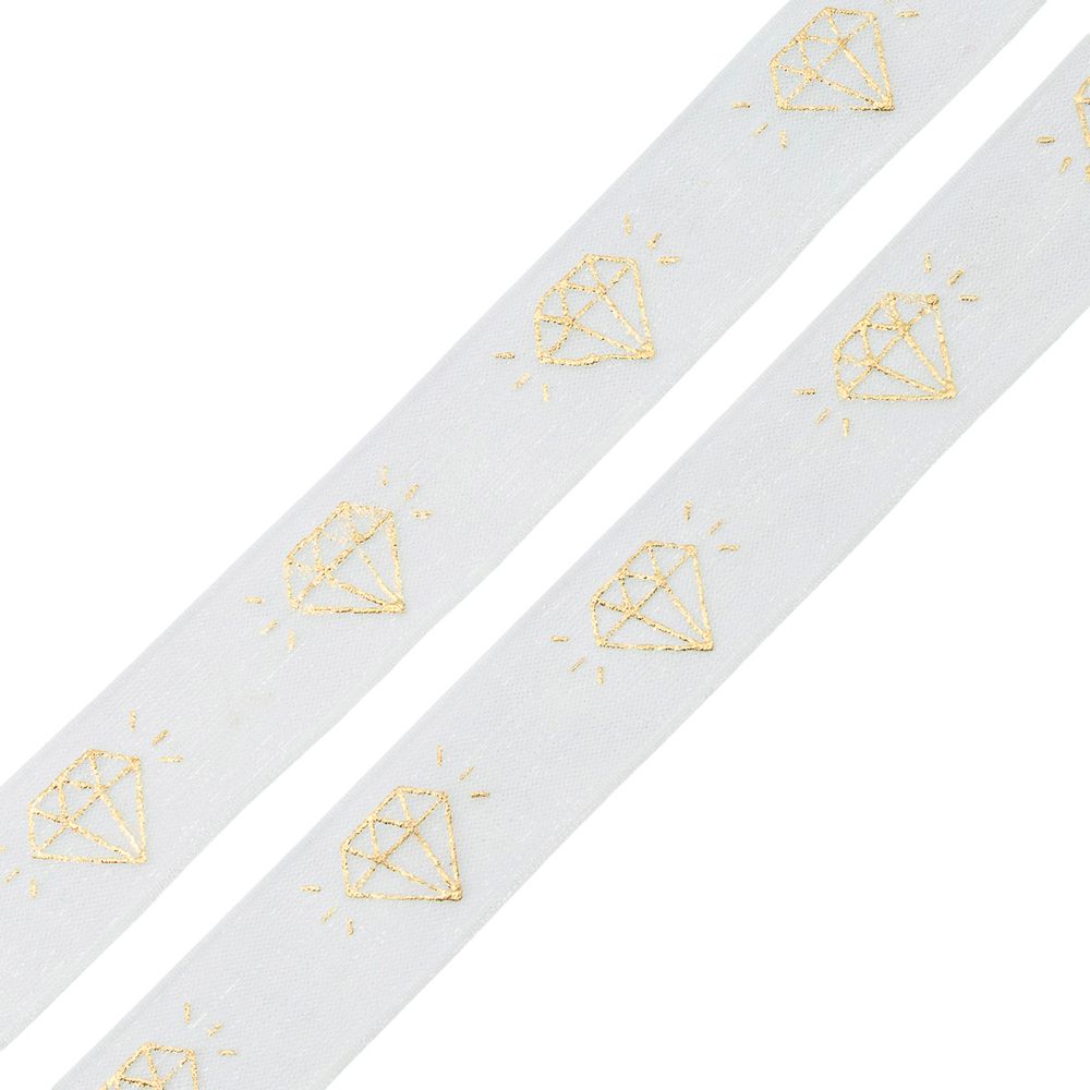 Лента капроновая (органза) Бриллиант, 1,5см / 22,85м, цв. молочный/золото, QR-008