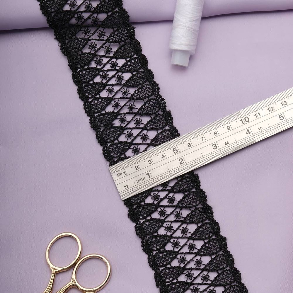 Кружево гипюр (плетёное) 50 мм / 13.7 метров, черный, 3AR1425