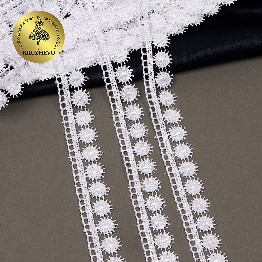 Кружево гипюр (плетёное) 20 мм, диз. 145, цв.01 белый, уп. 9 м, Kruzhevo