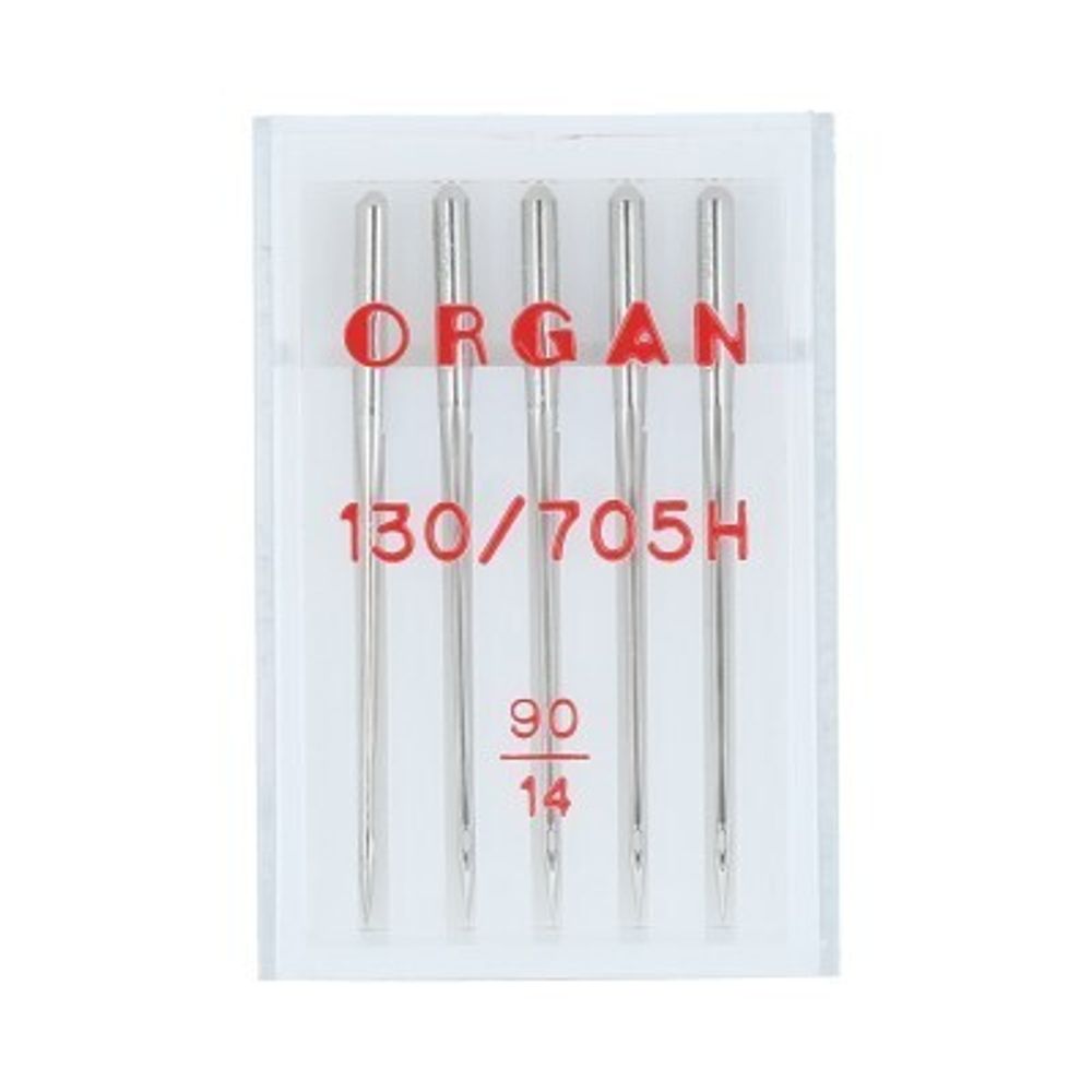 Иглы для швейных машин базовые универсальные 130/705 H, №90, 5 игл, в пенале 5105090 90, ORGAN