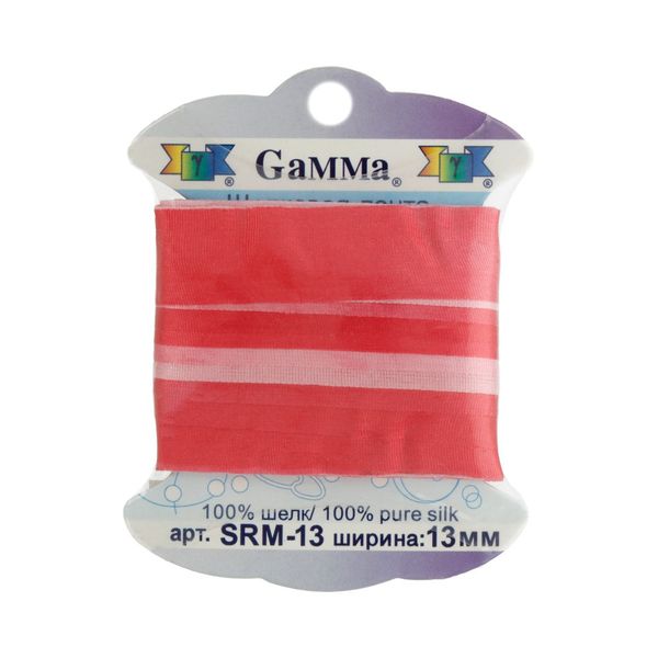 Лента (тесьма) шелковая 13.0 мм / 9.1±0.5 метров, M018 бл.розовый/розовый, Gamma SRM-13