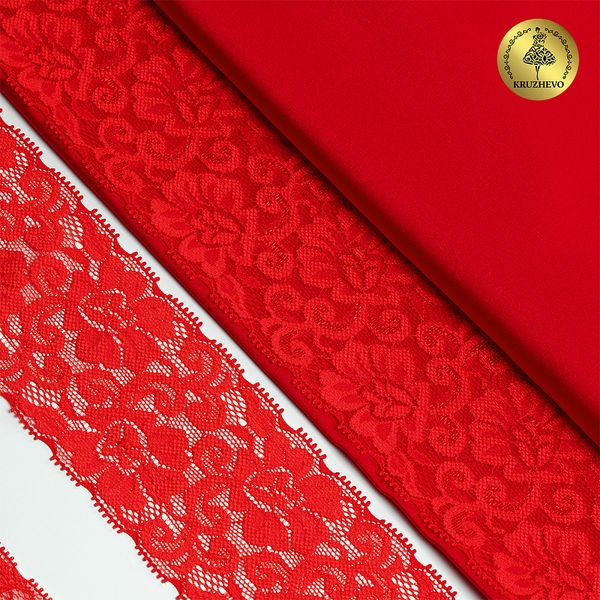 Кружево эластичное (стрейч) 65 мм, L840, цв.SD163 красный уп.25м, Kruzhevo