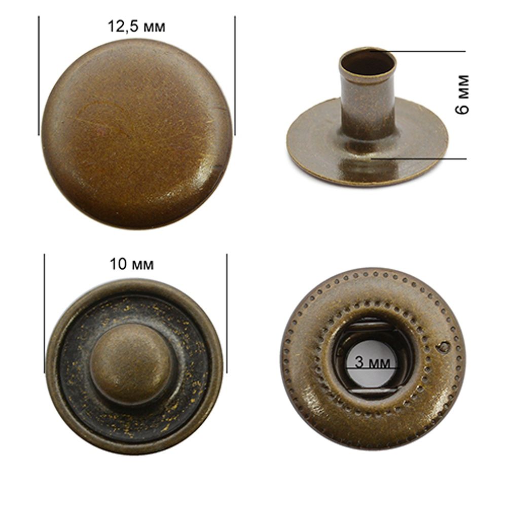 Кнопка Альфа (S-образная) ⌀12.5 мм, латунь, антик, уп. 1440шт, New Star