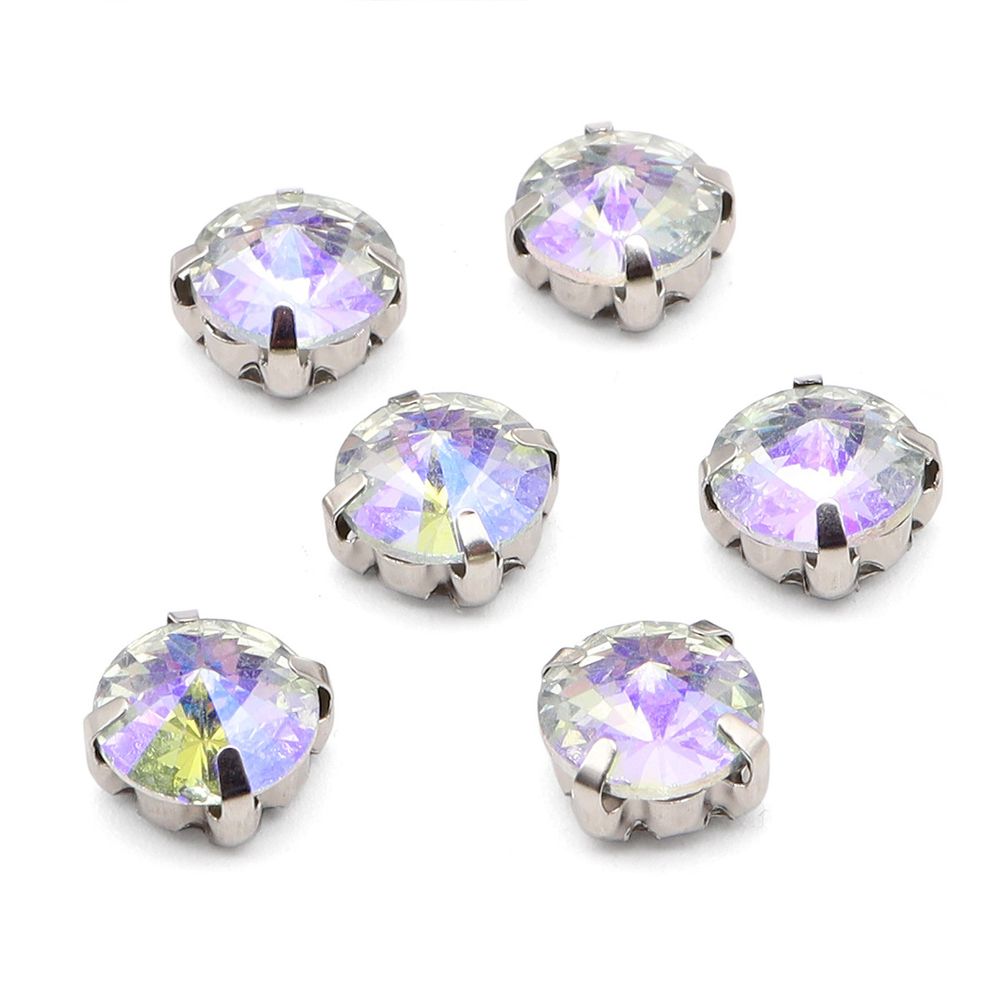 Хрустальные стразы в цапах круглой формы, белый c внутренним AB покрытием 8 мм, 10 шт, Astra&Craft, РЦ003НН8