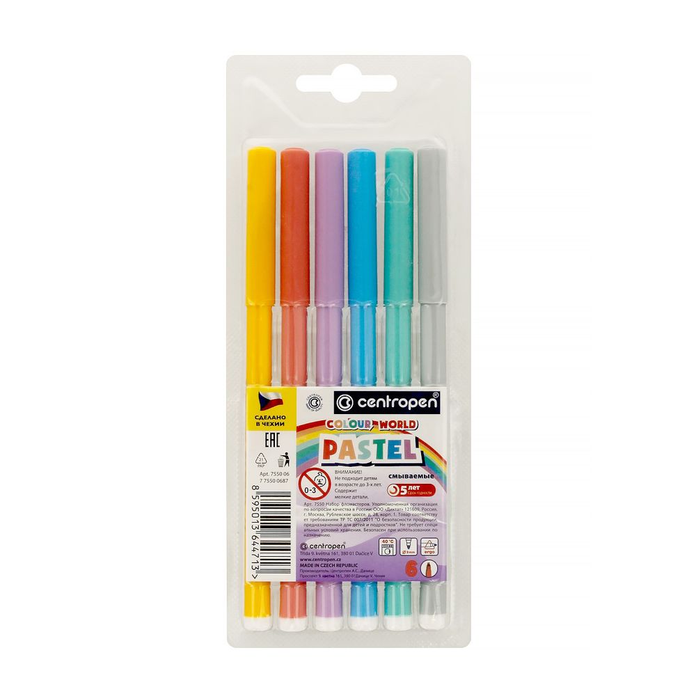 Набор цветных фломастеров COLOUR WORLD PASTEL TP 7550/6 6 цв, 7550/6, Centropen 7550/6