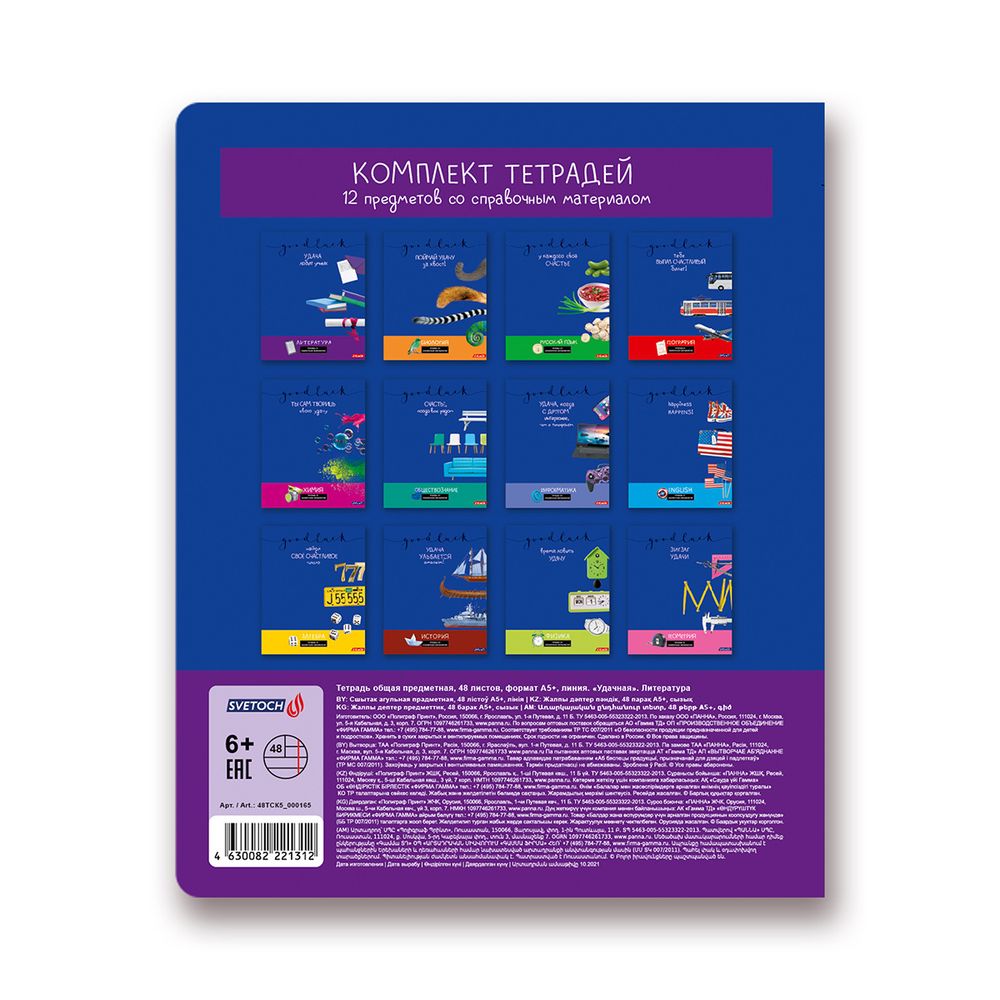 Тетрадь предметная Удачная A5+ 48 л. на скобе, 10 шт, линия, Литература 48ТСК5 000165, Светоч