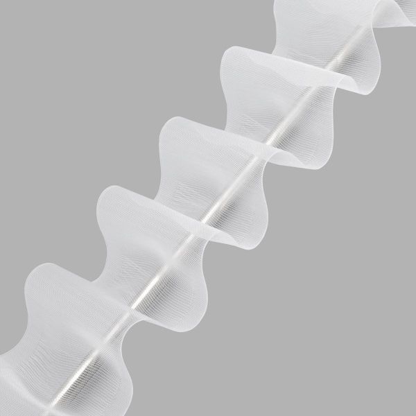 Лента (тесьма) шторная для карниза-трубы 100 мм / 10 метров, имитация люверсов, прозрачный, 1000