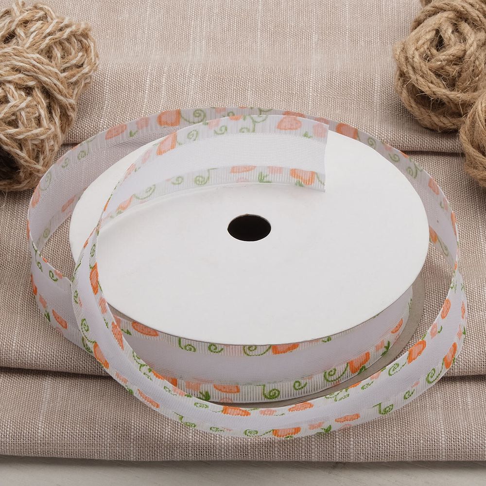 Тесьма отделочная Завитки, 25 мм, 25 м, 01 белый/оранжевый