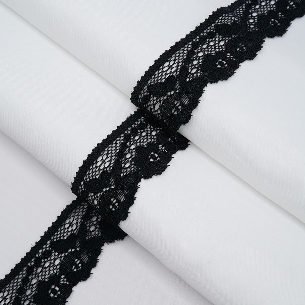 Кружево эластичное (стрейч) 25 мм / 3.4 метра, цвет черный