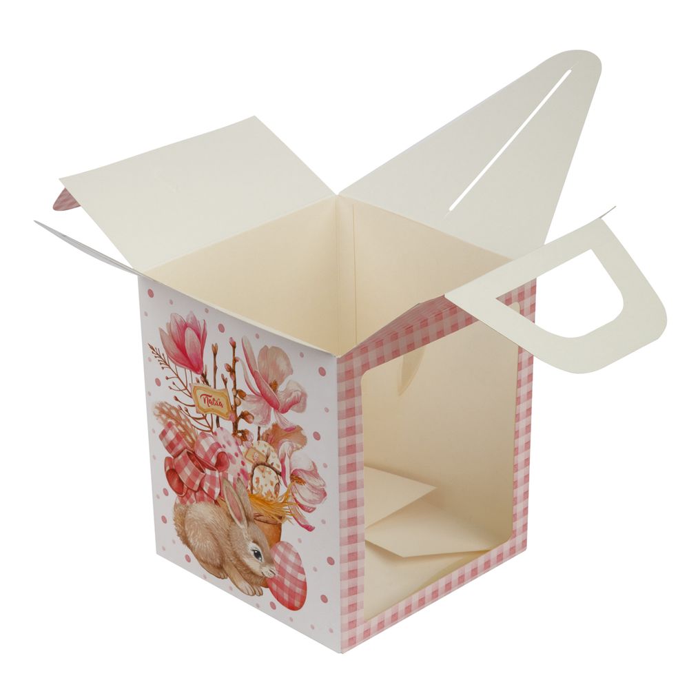 Коробка под кулич с окном 15х15х18 см, №2 Пасхальный букет, S-Chief CBC-010