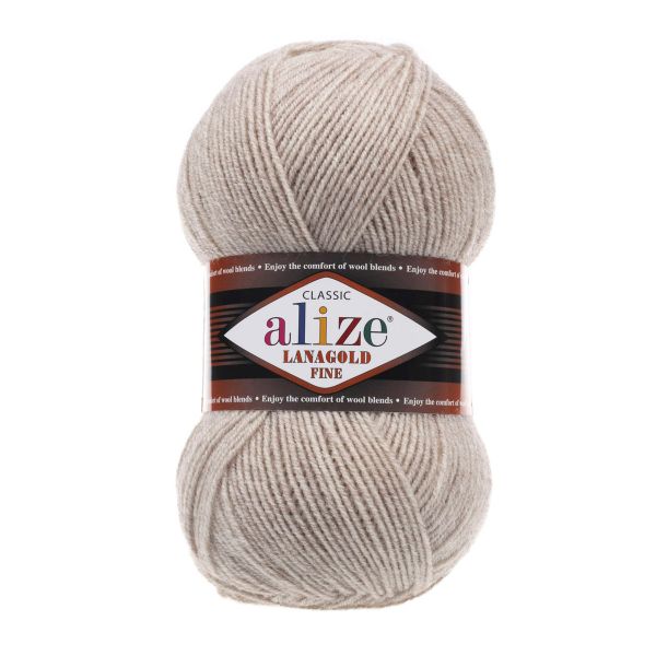 Пряжа Alize (Ализе) Lana Gold Fine / уп.5 мот. по 100 г, 390м, 152 бежевый меланж A