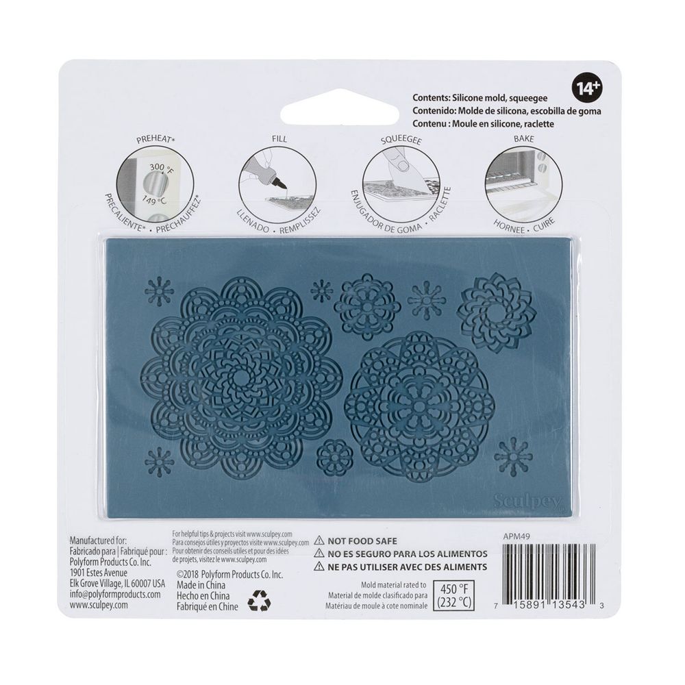 Форма силиконовая для слепков Sculpey Silicone Bakeable Mold -Mandala, Sculpey APM49