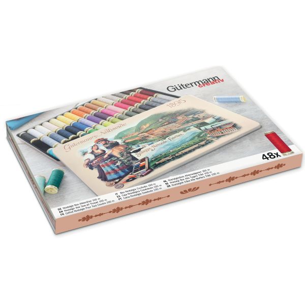 Швейные нитки (набор) Gutermann Sew-all 100м, 48 катушек, ассорти в металлической коробке 