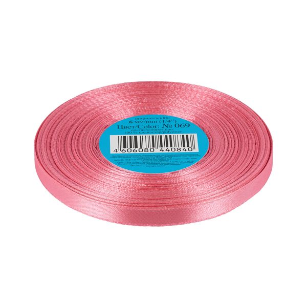 Лента атласная 1-сторонняя 6.0 мм / 33±2 метра, 069 т.розовый, Gamma
