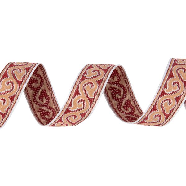 Лента (тесьма) жаккардовая 18.0 мм / 25 метров, Орнамент для северных народов, рис 9594 белый/ч.роза/бордовый, Gamma С3771