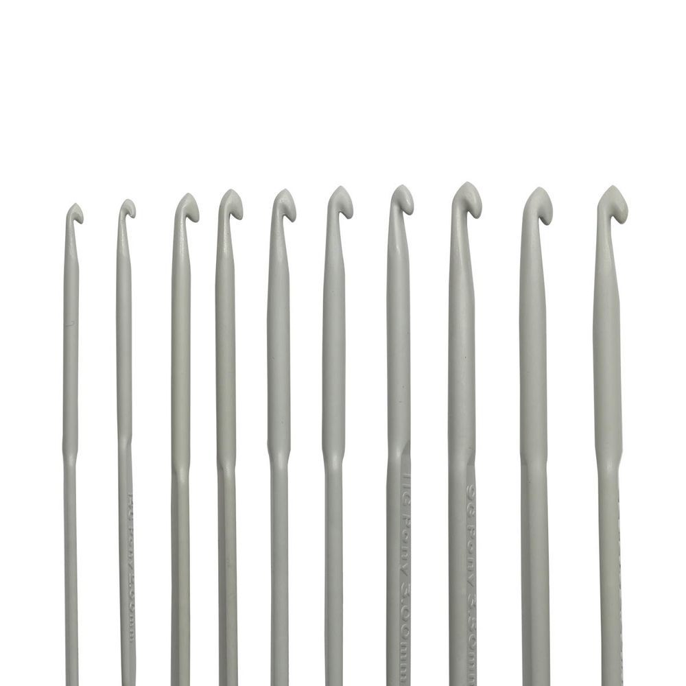 Набор крючков для вязания ⌀2,00-3,5 мм, 13 см, 10 шт, алюминий, Pony