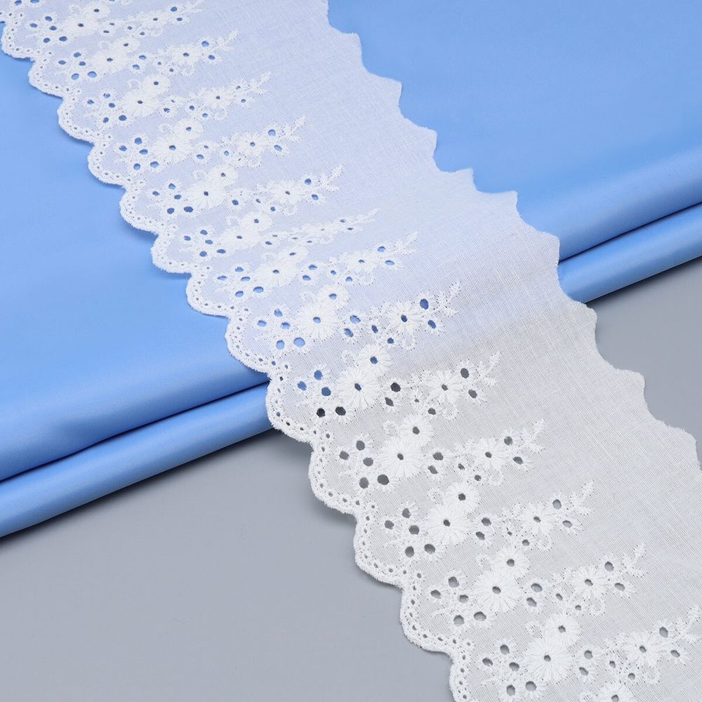 Кружево шитьё широкое 117 мм / 13.72 м, 100% хлопок, неотбеленный