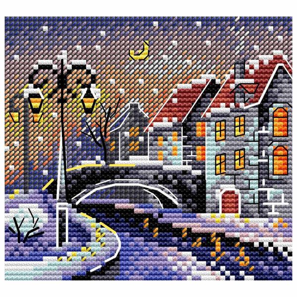 Набор для вышивания нитками МП Студия, Зимний город 10х11 см