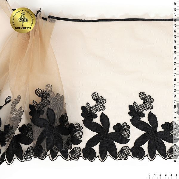 Кружево на сетке (вышитое) 270 мм, цв.телесный+чёрный, правая уп.6,75м, Kruzhevo