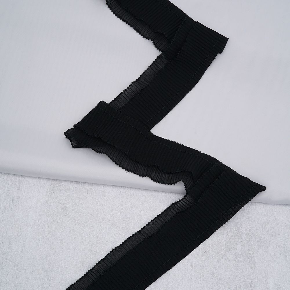 Кружево плиссированное 50 мм, / 45.72 метра, складка плиссе, двухслойное, цвет черный