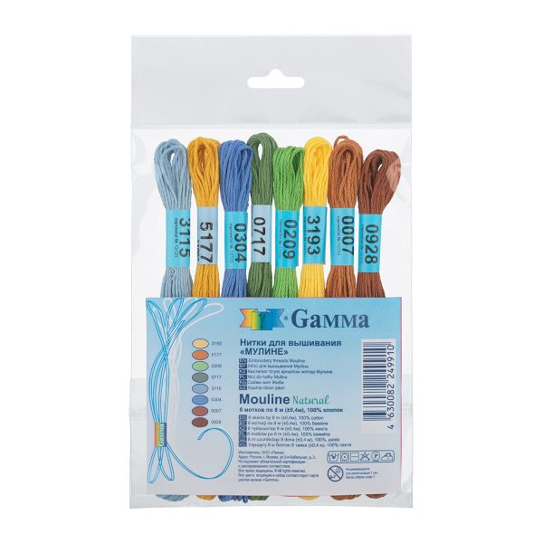 Мулине Gamma 100% хлопок, цв.natural, 8 мотков по 8 метров