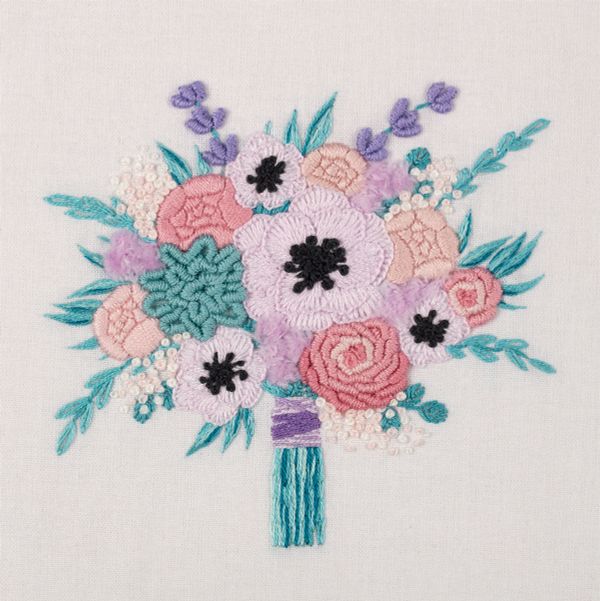 Набор для вышивания нитками Panna, Живая картина. Свадебный букет, 15х15 см