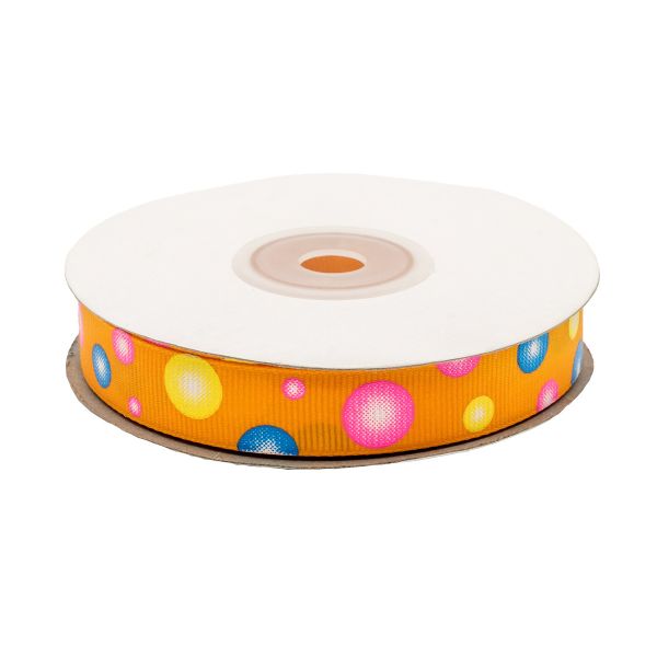Лента репсовая (в рубчик) Пузырьки 1,5см*22.86 м (оранжевый)