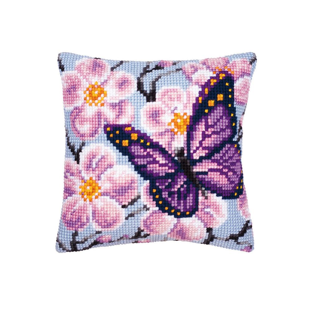 Vervaco, подушка Фиолетовая бабочка 40х40см