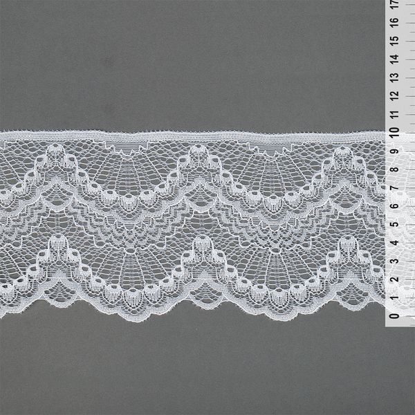Кружево эластичное (стрейч) 100мм 30239.N цв.001 белый, 25 м, Kruzhevo