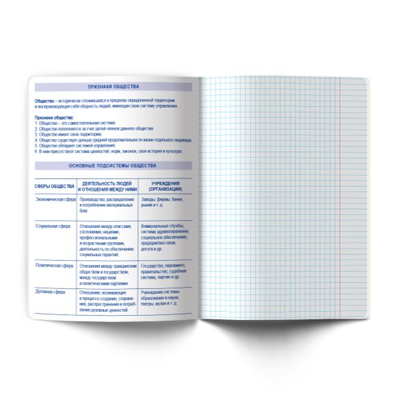 Тетрадь со справ.материал. Яркость по расписанию с запечат. пластик.обл. 320мкм, A5 48 л. на скобе 65 г/м², белизна 100% 10 шт, клетка, 01868 Яркость по расписанию Обществознание, Светоч Т288