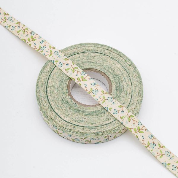 Лента декоративная х/б Цветы 15.0 мм / 25±1 метров, бело-голубой, 3448