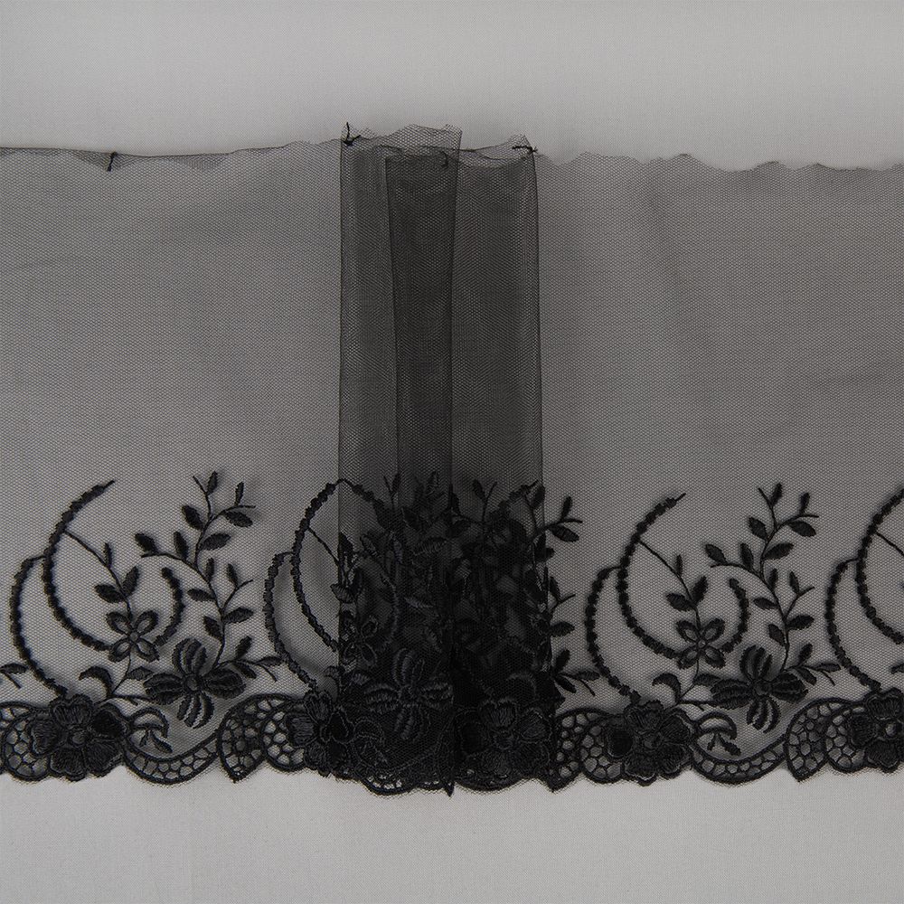 Кружево на сетке 190 мм / 10 м, черный, Gamma GKM-1904