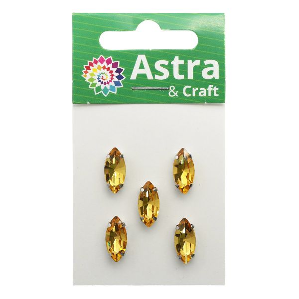 Хрустальные стразы в цапах формы миндаль, желтый 7х15 мм, 5 шт., МЦ004НН715